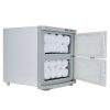 Master Massage 35L Double Door Towel Heater fully loaded with white rolled towels, both doors are open.