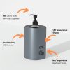 Infographic of the IV HOH5 Massage Oil Warmer highlighting the 250ml pump bottle, LED temperature display, heat-retaining ABS material, and adjustment nozzle.