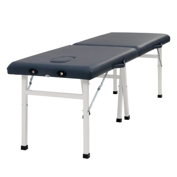 Angled perspective view of the Mt. Harmon foldable economic massage bed, showcasing its lightweight design and reinforced cross-braced legs.