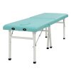 Three-quarter angular view of the Mt Harmon Economic Portable Massage Table in Tiffany Blue showing the cross-leg stability system for therapists in Kuwait.
