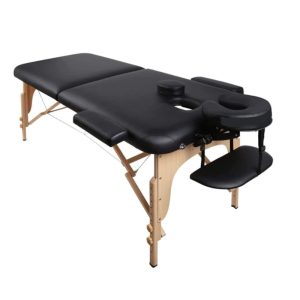 Black MASTER ETF portable wooden massage table with adjustable headrest and armrests.