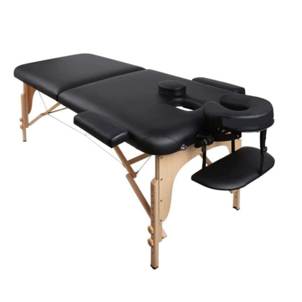 Black MASTER ETF portable wooden massage table with adjustable headrest and armrests.